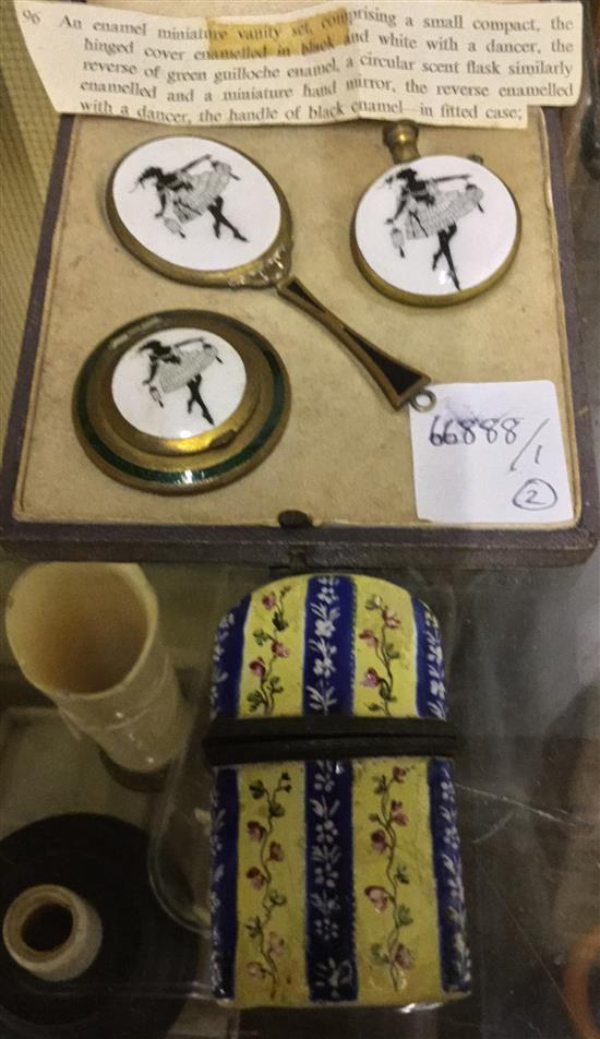 South Staff enamel etui case and cased miniature enamel vanity set